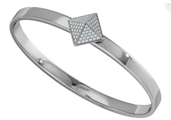 White Gold Trunfio Universe™ bracelet w/ Diamond pave Pyramid - trunfio universe