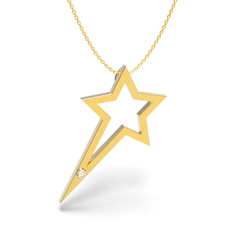 Yellow Gold Single Diamond Shooting Star Necklace - trunfio universe
 - 1