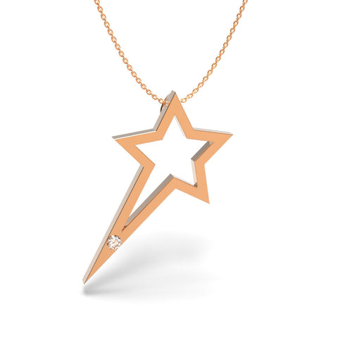 Rose Gold Single Diamond Shooting Star Necklace - trunfio universe
 - 1
