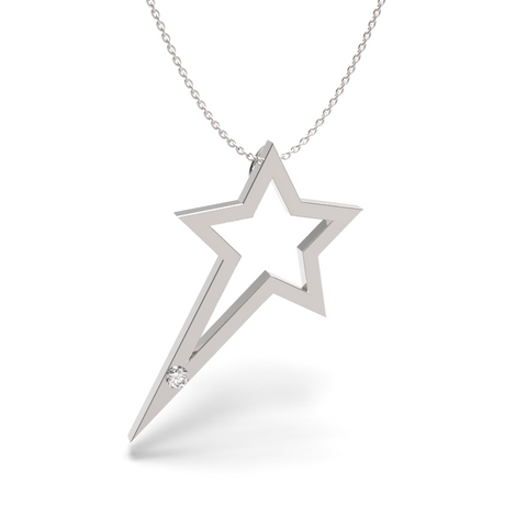 White Gold Single Diamond Shooting Star Necklace - trunfio universe
 - 1